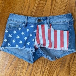 Americana American Flag Red White and Blue Low Rise Denim Jean Shorts Pacsun